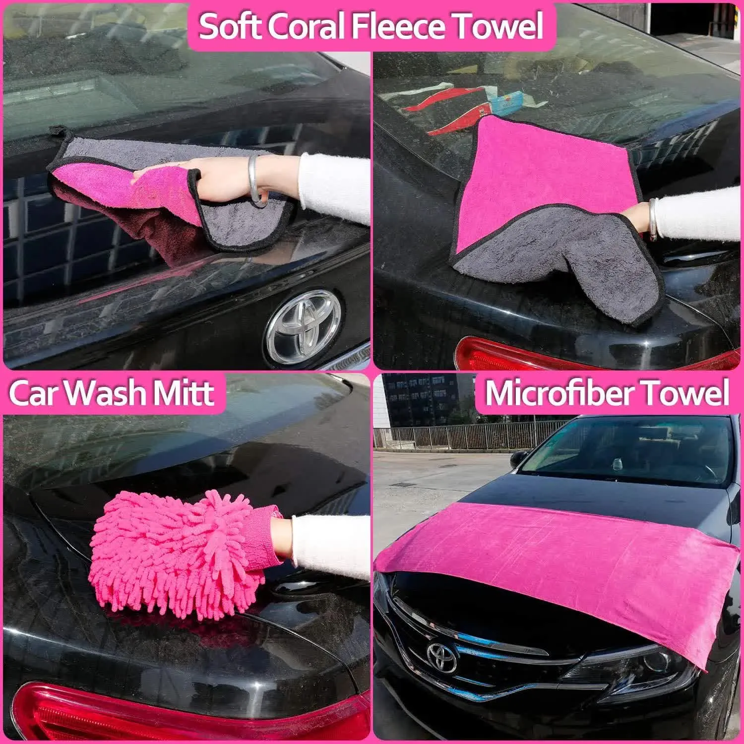 18-Piece Car Cleaning Kit | Pink Auto Detailing Set with Storage Toolbox
