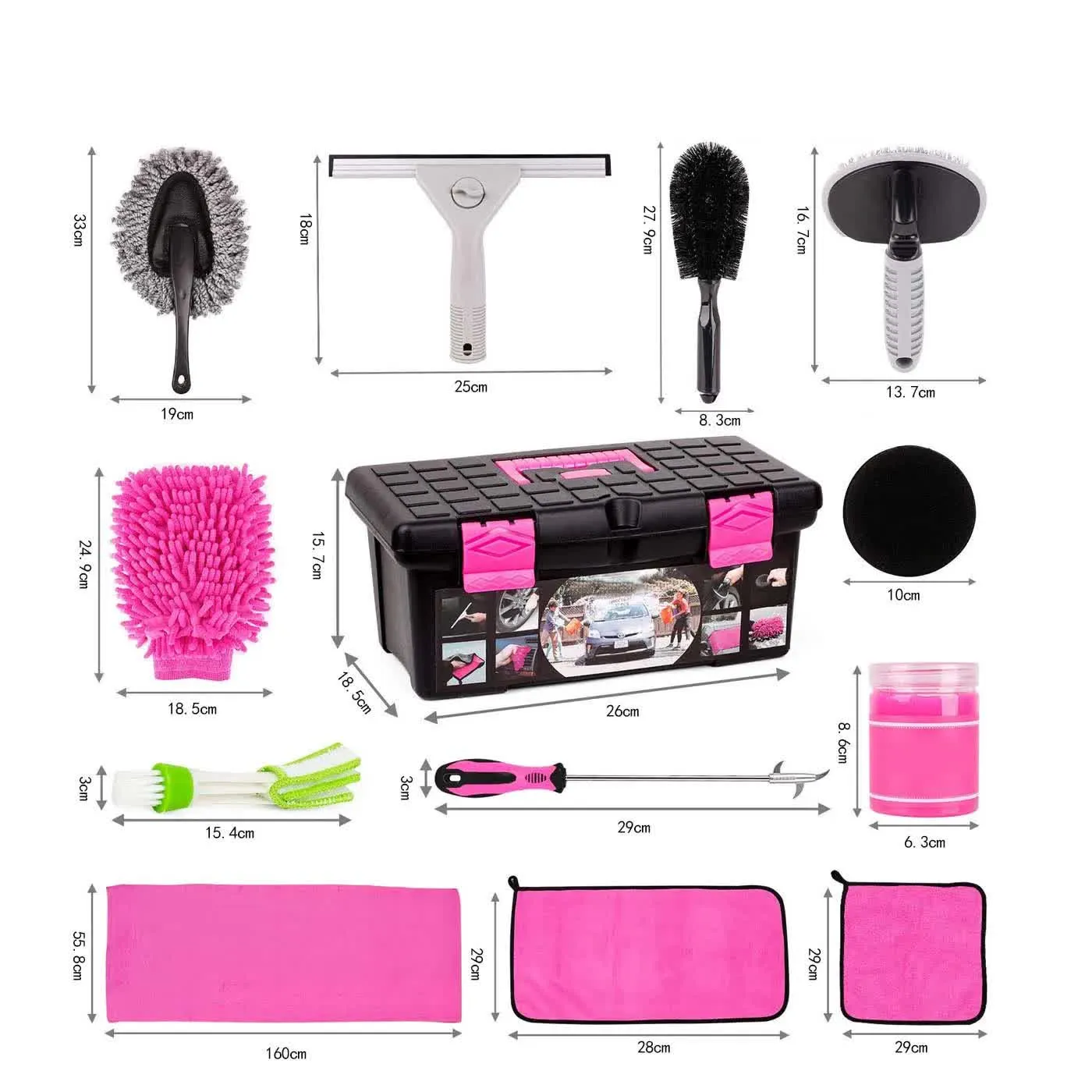 18-Piece Car Cleaning Kit | Pink Auto Detailing Set with Storage Toolbox