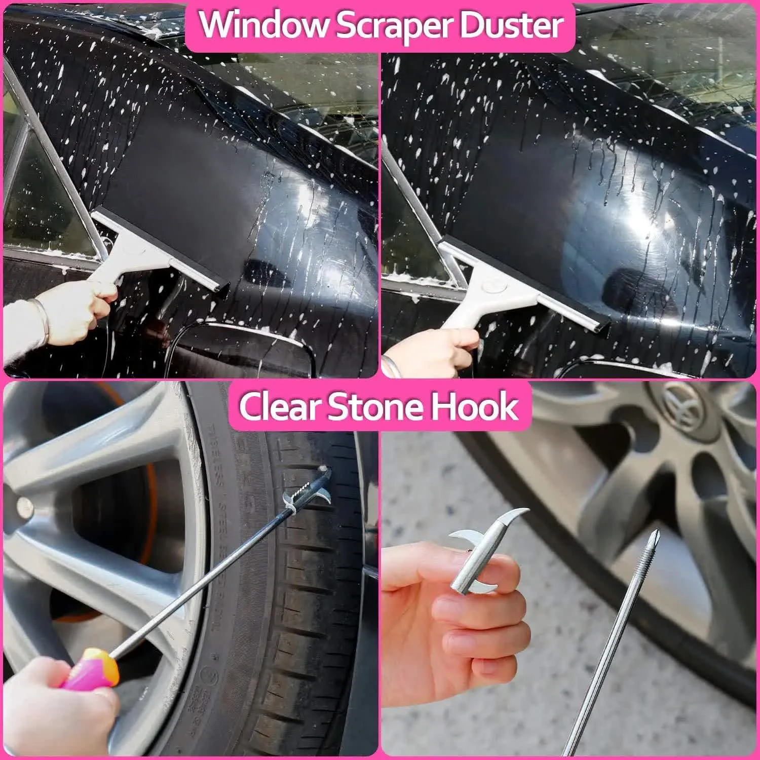 18-Piece Car Cleaning Kit | Pink Auto Detailing Set with Storage Toolbox