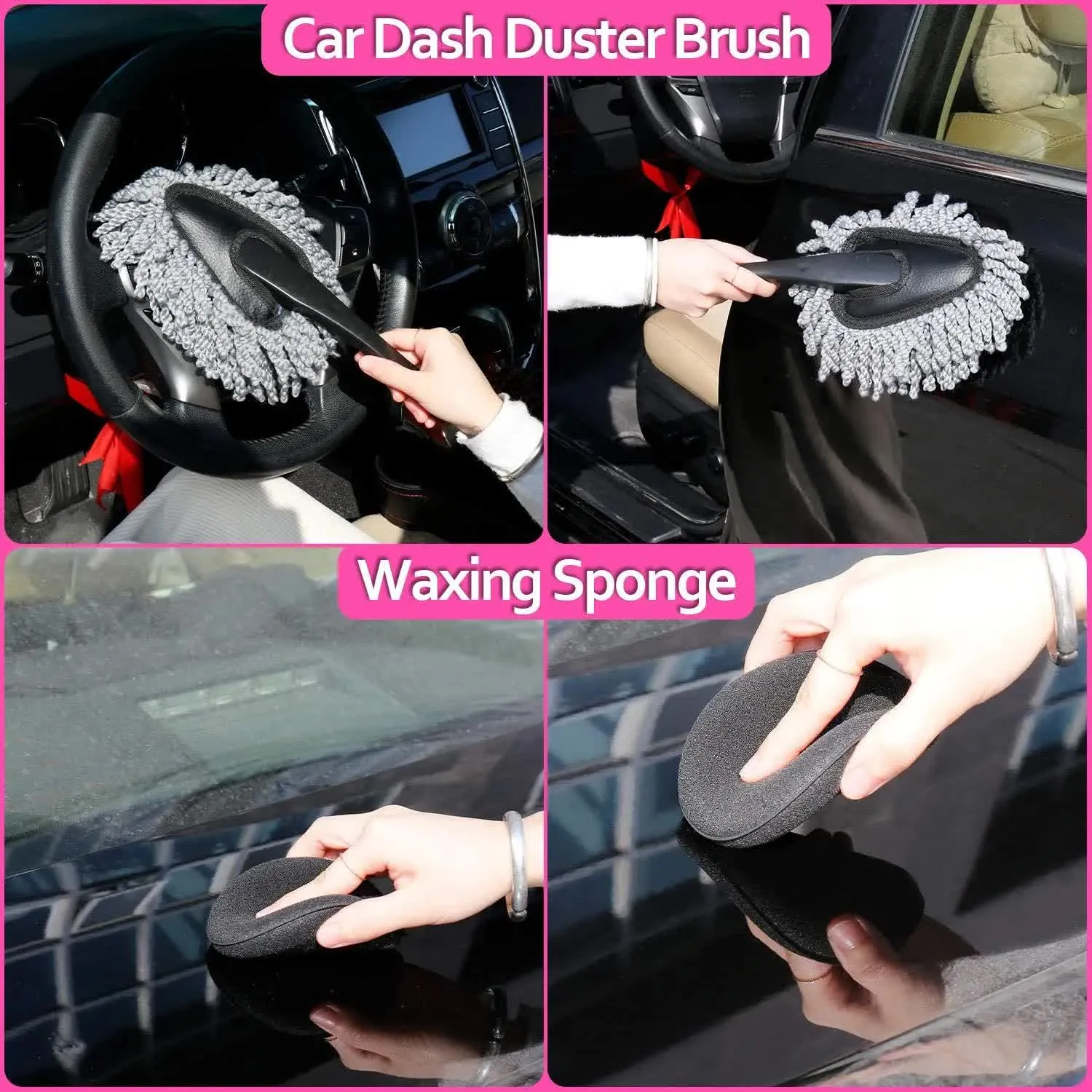 18-Piece Car Cleaning Kit | Pink Auto Detailing Set with Storage Toolbox