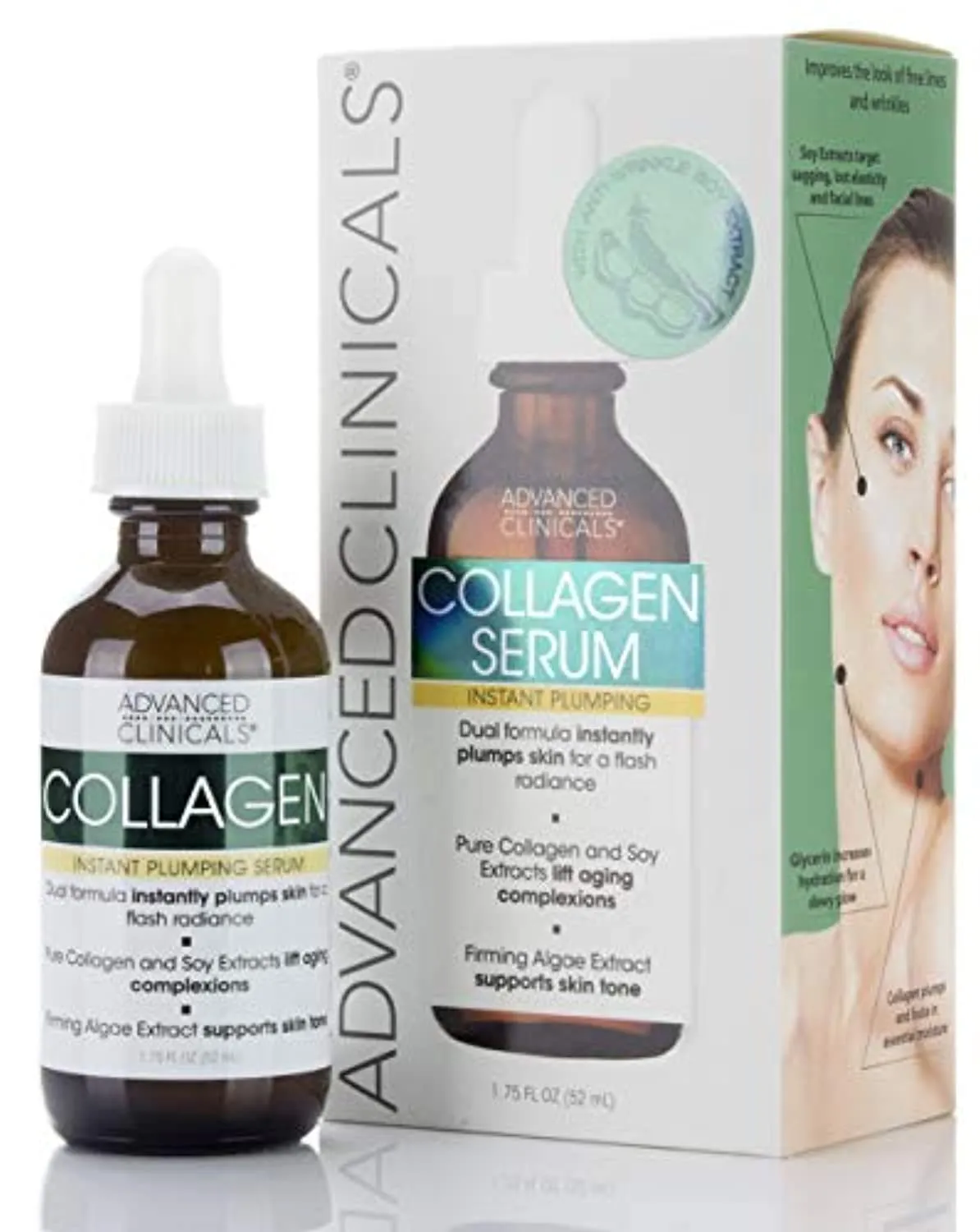 Advanced Clinicals 2 Piece Anti-aging Skin Care set with collagen. 16oz Spa Size Collagen Lotion And 1.75oz Collagen Instant Plumping Serum To Hydrate, Moisturize, Firm, Dry, Cracked Skin.