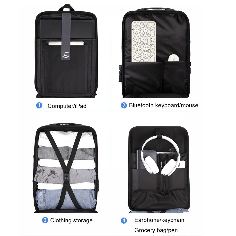 Anti-theft Hard Shell Backpack for Men with Alloy Frame - Gray