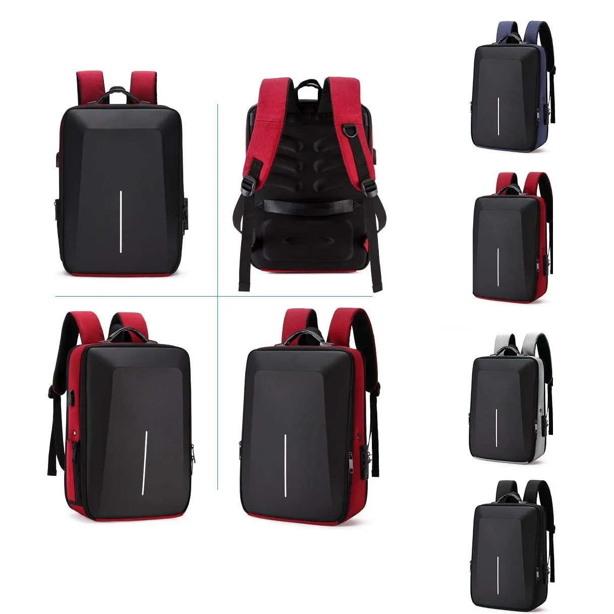 Anti-theft Hard Shell Backpack for Men with Alloy Frame - Gray