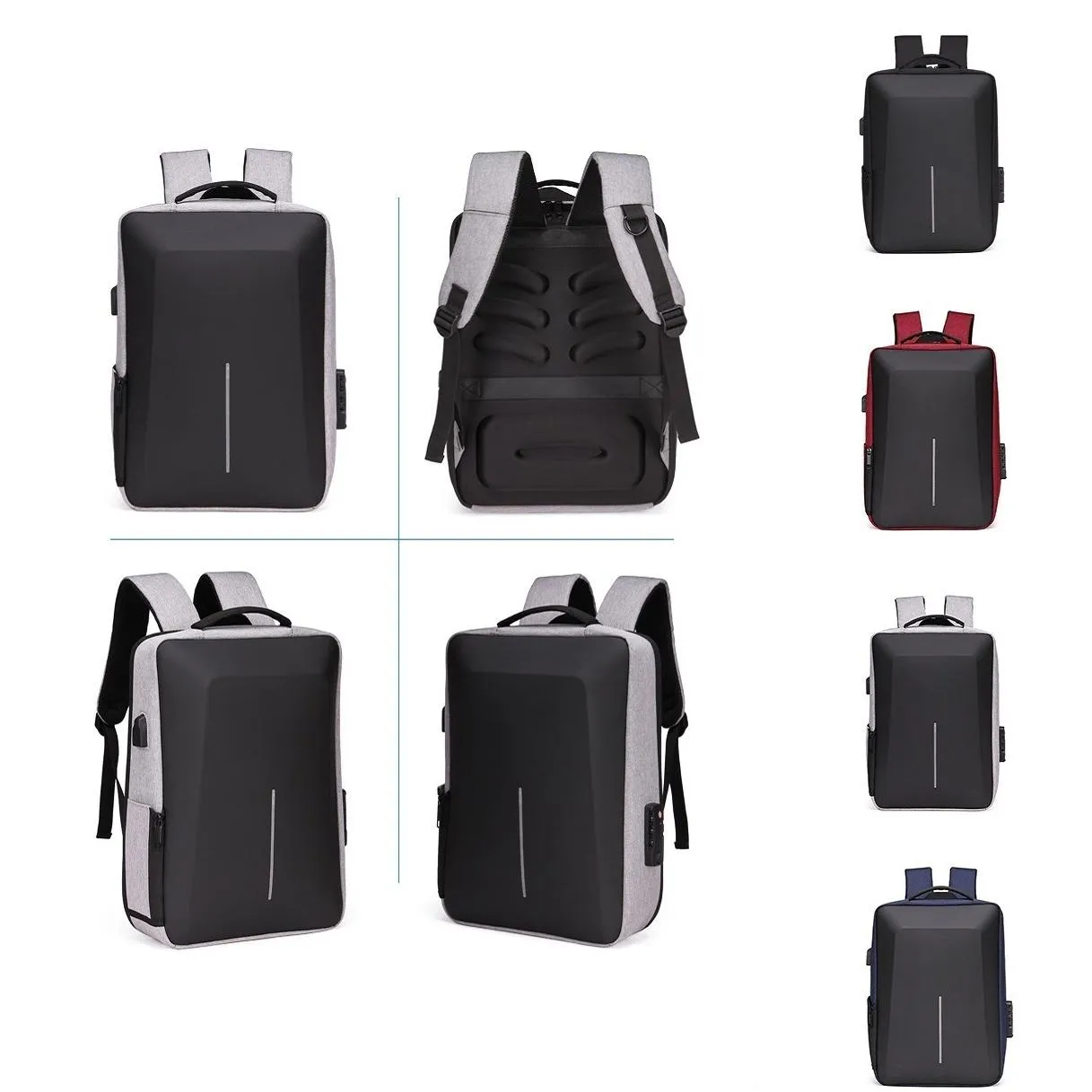 Anti-theft Hard Shell Backpack for Men with Alloy Frame - Red