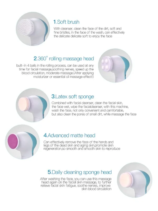 Face Cleaning Brush Set with 5 Heads
